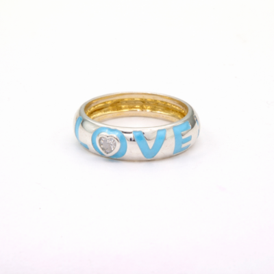 Aliança Love esmaltada em azul
